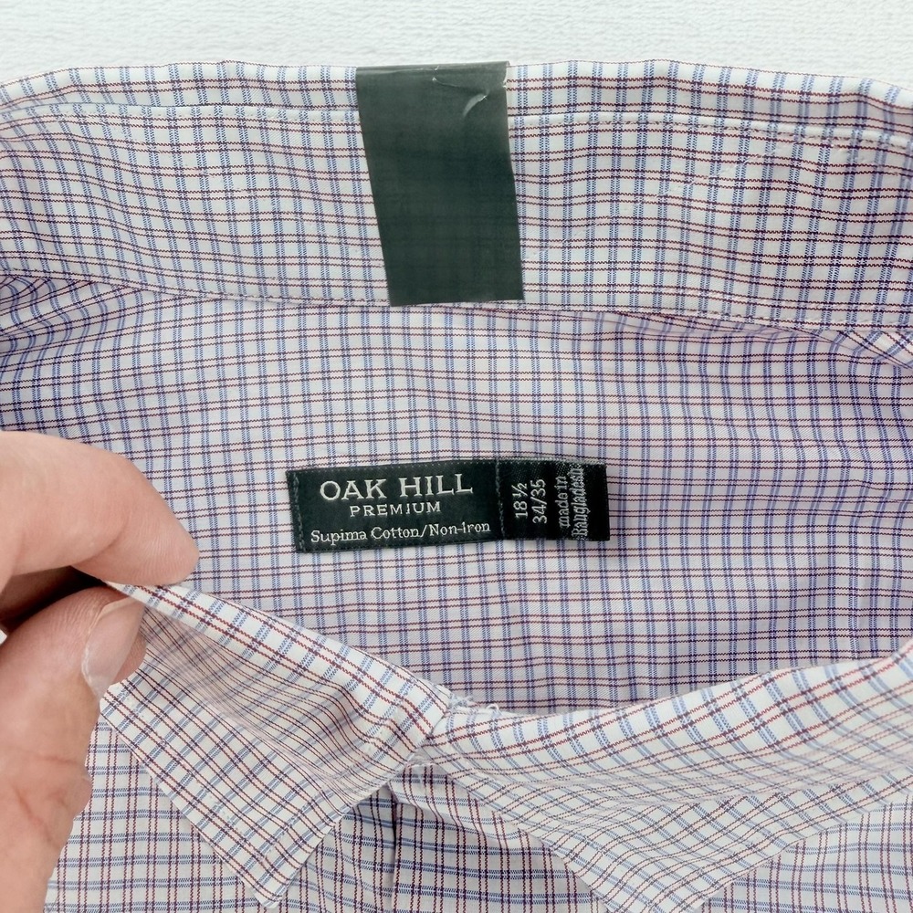 Oak Hill Shirt Mens 18.5 34/35 Blue Check Big Tall Non Iron Long Sleeve Dress - Picture 4 of 16